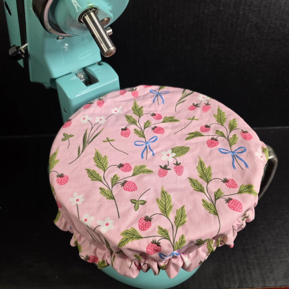 Pink Strawberries Polka Dot Blue Bows KitchenAid Mixer Mixing Bowl Cover Baking